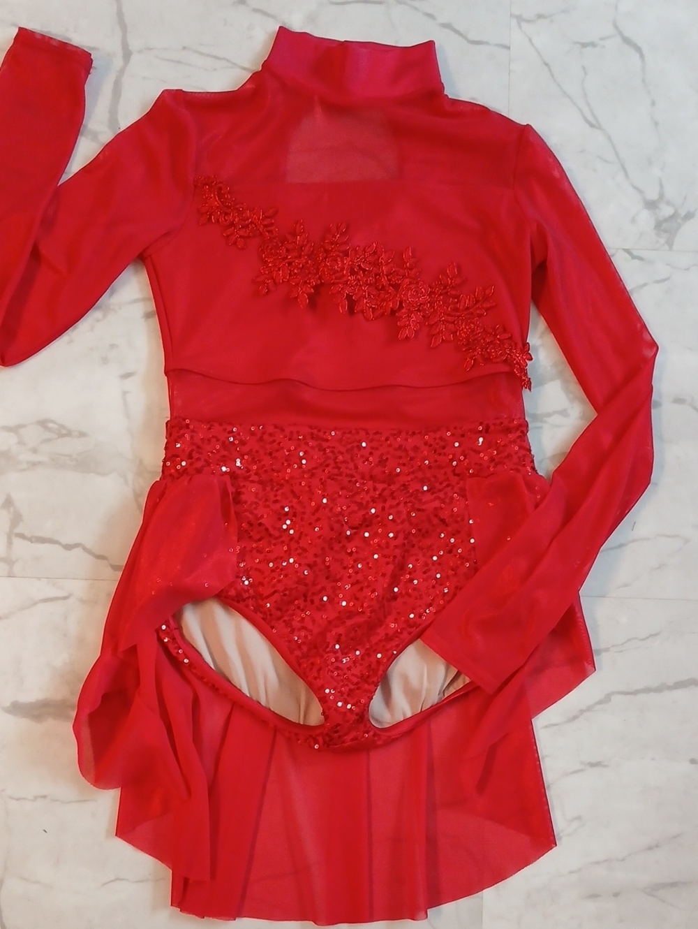 Weissman Girl's or Tween  Red Skating or Dance Outfit with Glitter